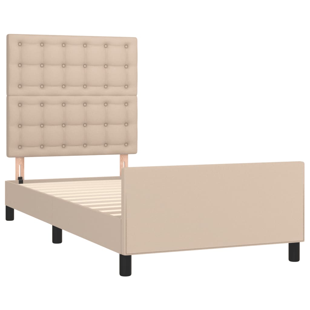 Estrutura cama cabeceira 100x200 cm couro artificial cappuccino