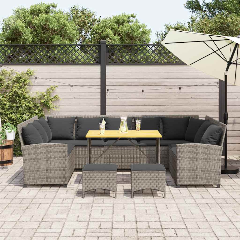 4 Pcs conjunto sofás de jardim c/ almofadões vime PE cinzento