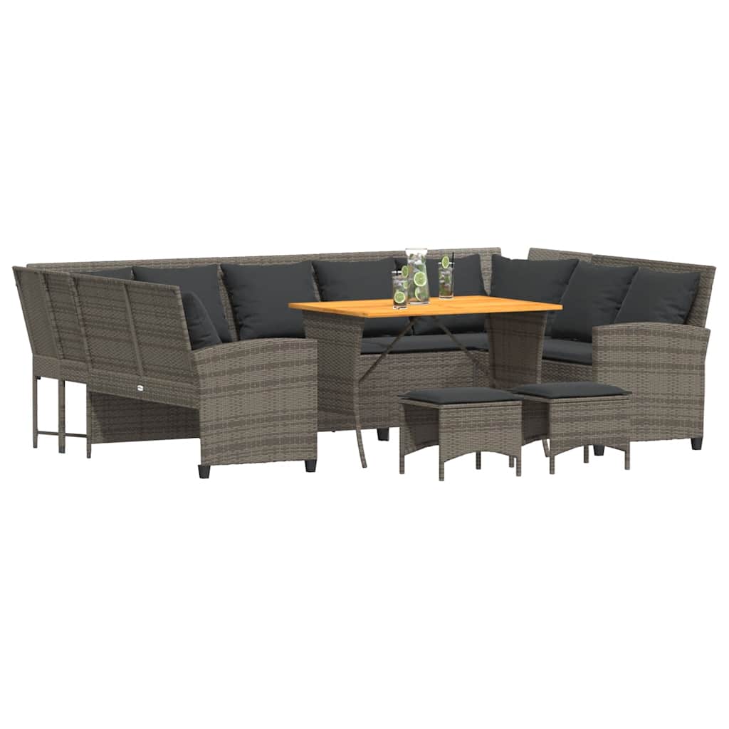 4 Pcs conjunto sofás de jardim c/ almofadões vime PE cinzento