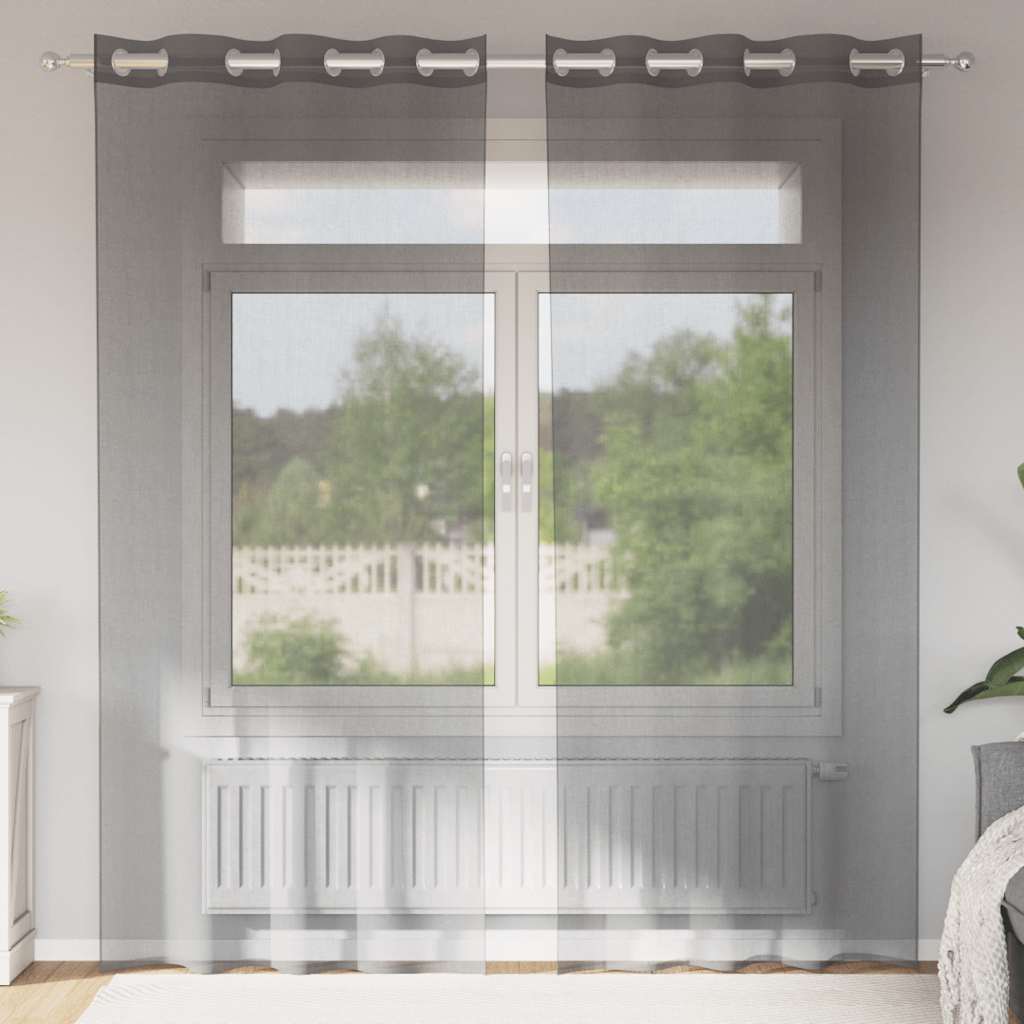 Cortinas de voile com ilhós 2 pcs cinzento-escuro 140x245 cm