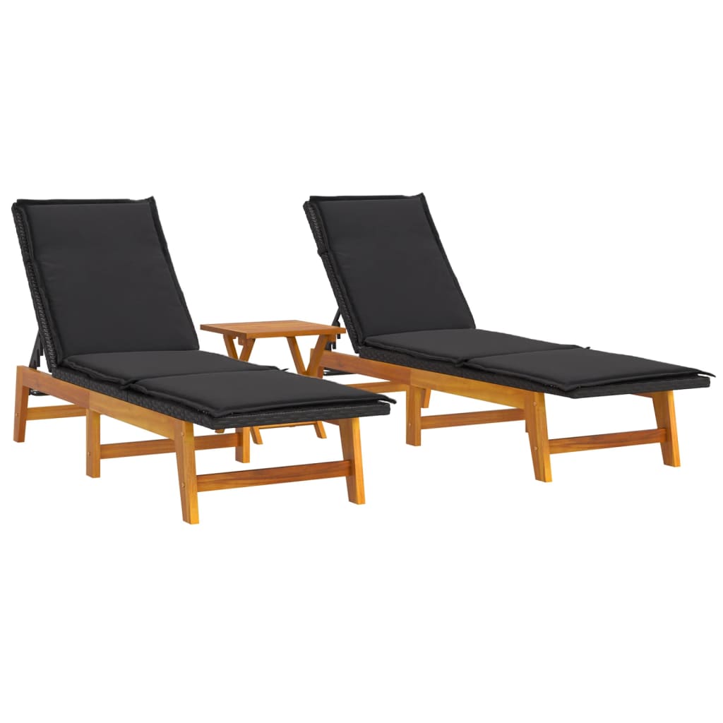 3 Pcs conjunto lounge para jardim vime PE e acácia maciça
