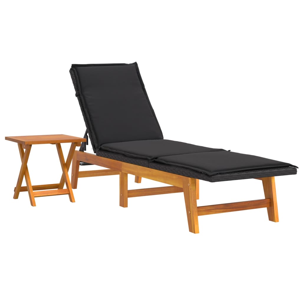 3 Pcs conjunto lounge para jardim vime PE e acácia maciça