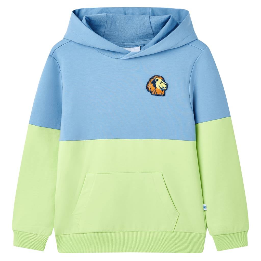 Sweatshirt para criança com capuz azul e amarelo-claro 104