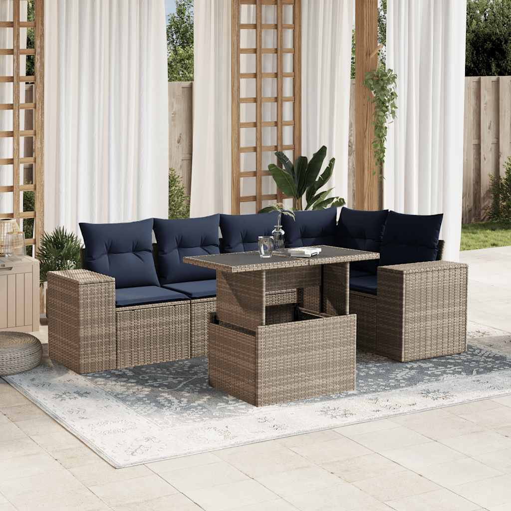 Conjunto de sofá de jardim com 6 peças e almofadas em rattan sintético cinza