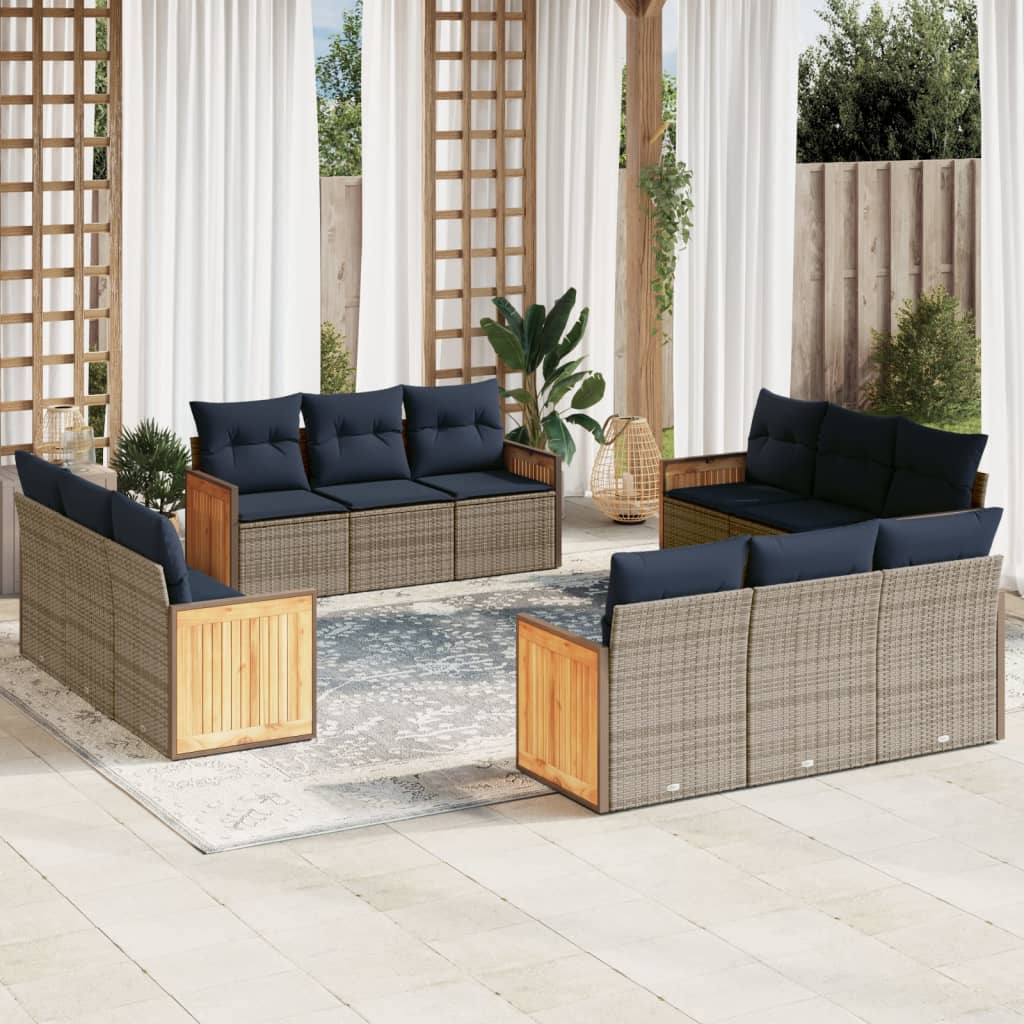 Conjunto de sofá de jardim com 12 peças e almofadas em rattan sintético cinza