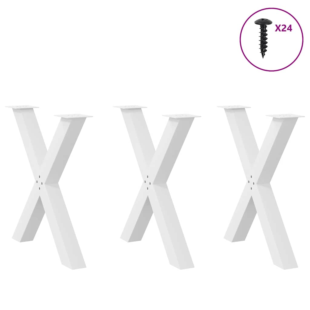 Pés para mesa de jantar em formato de x, 3 peças, branco, 80x (72-73) cm, aço