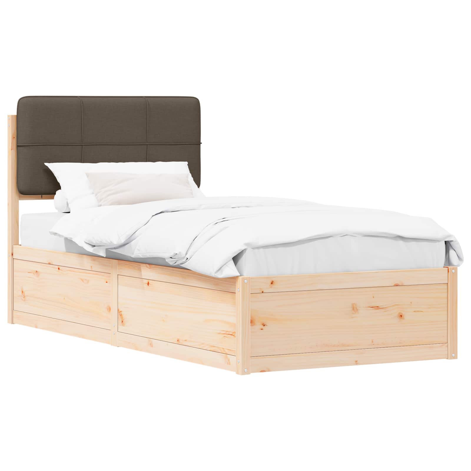 Estrutura de cama com cabeceira estofada cinzento-acastanhado