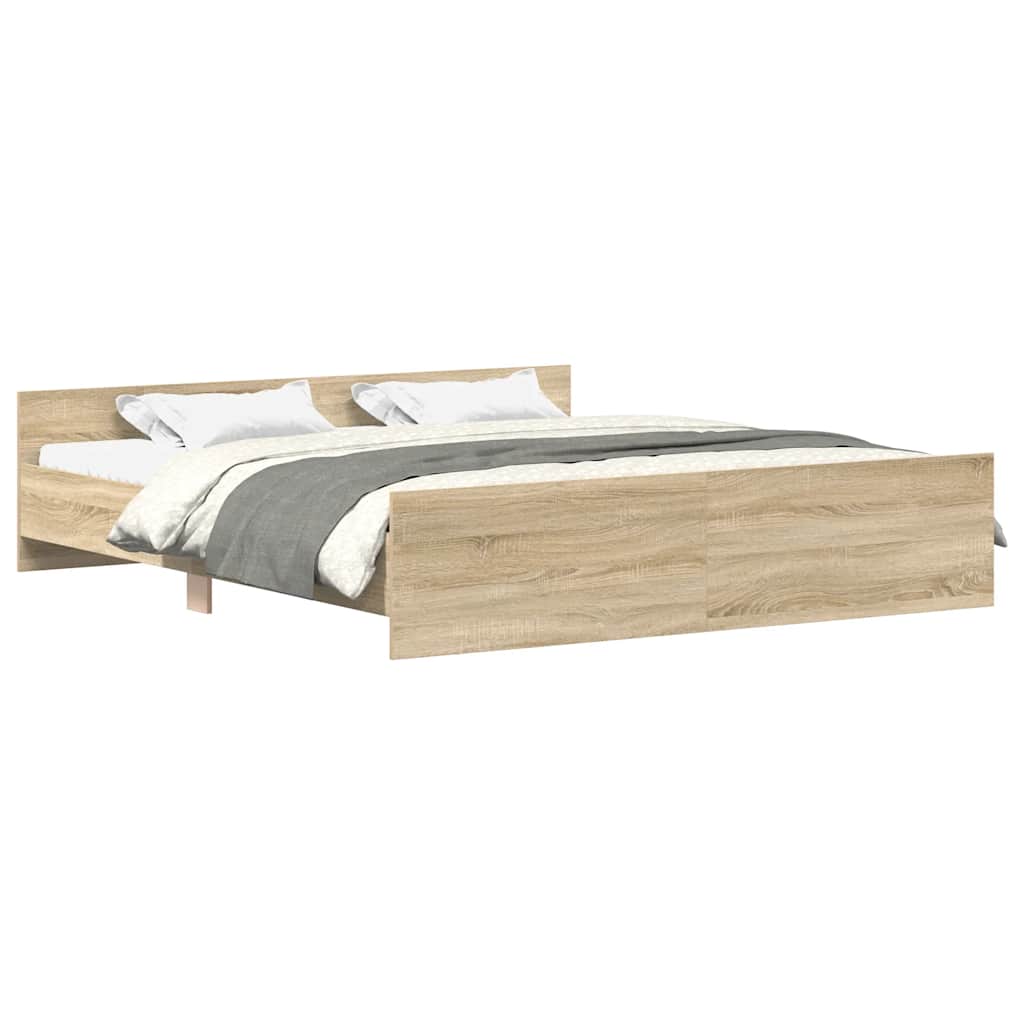 Estrutura de cama c/ painéis de cabeceira e pés carvalho sonoma