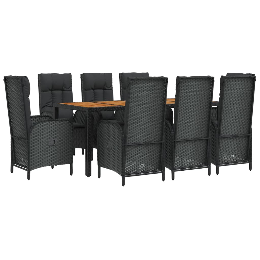 9 Pcs conjunto de jantar p/ jardim c/ almofadões vime PE preto