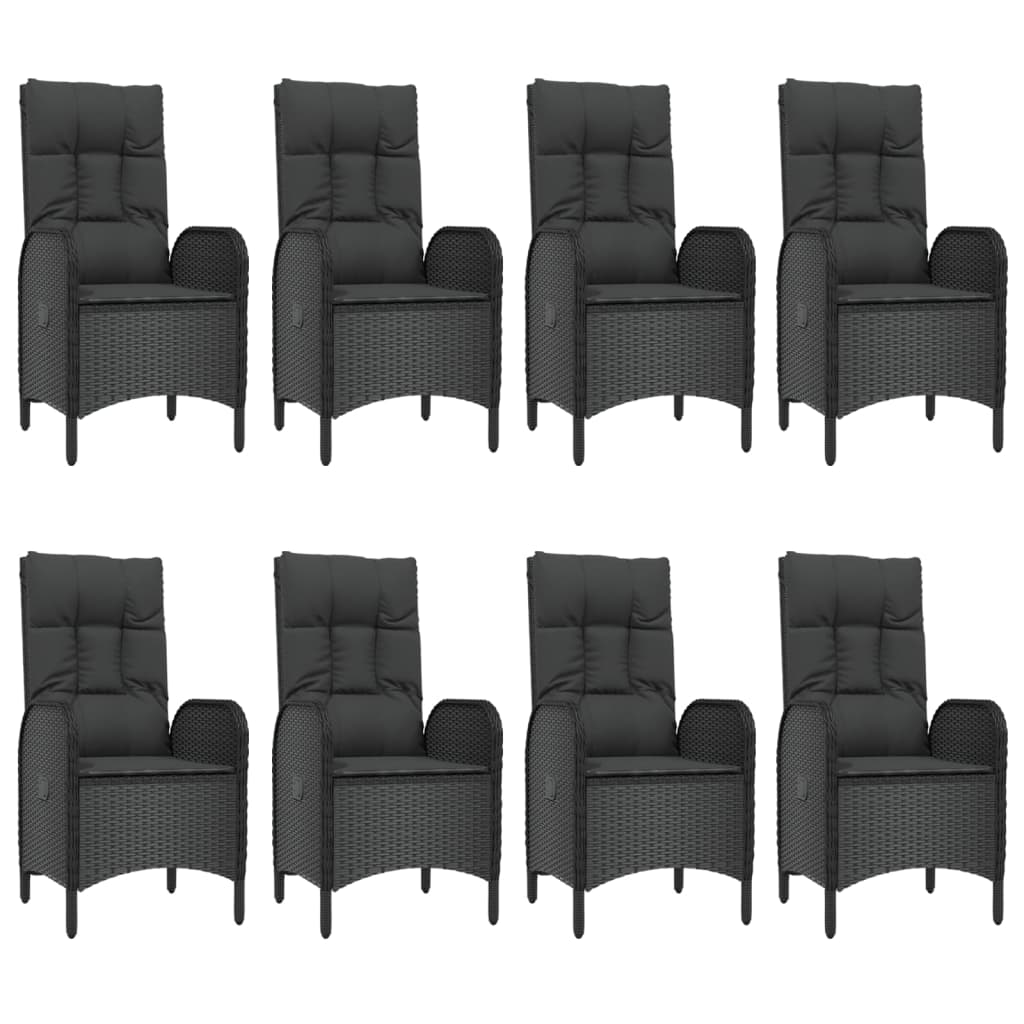 9 Pcs conjunto de jantar p/ jardim c/ almofadões vime PE preto