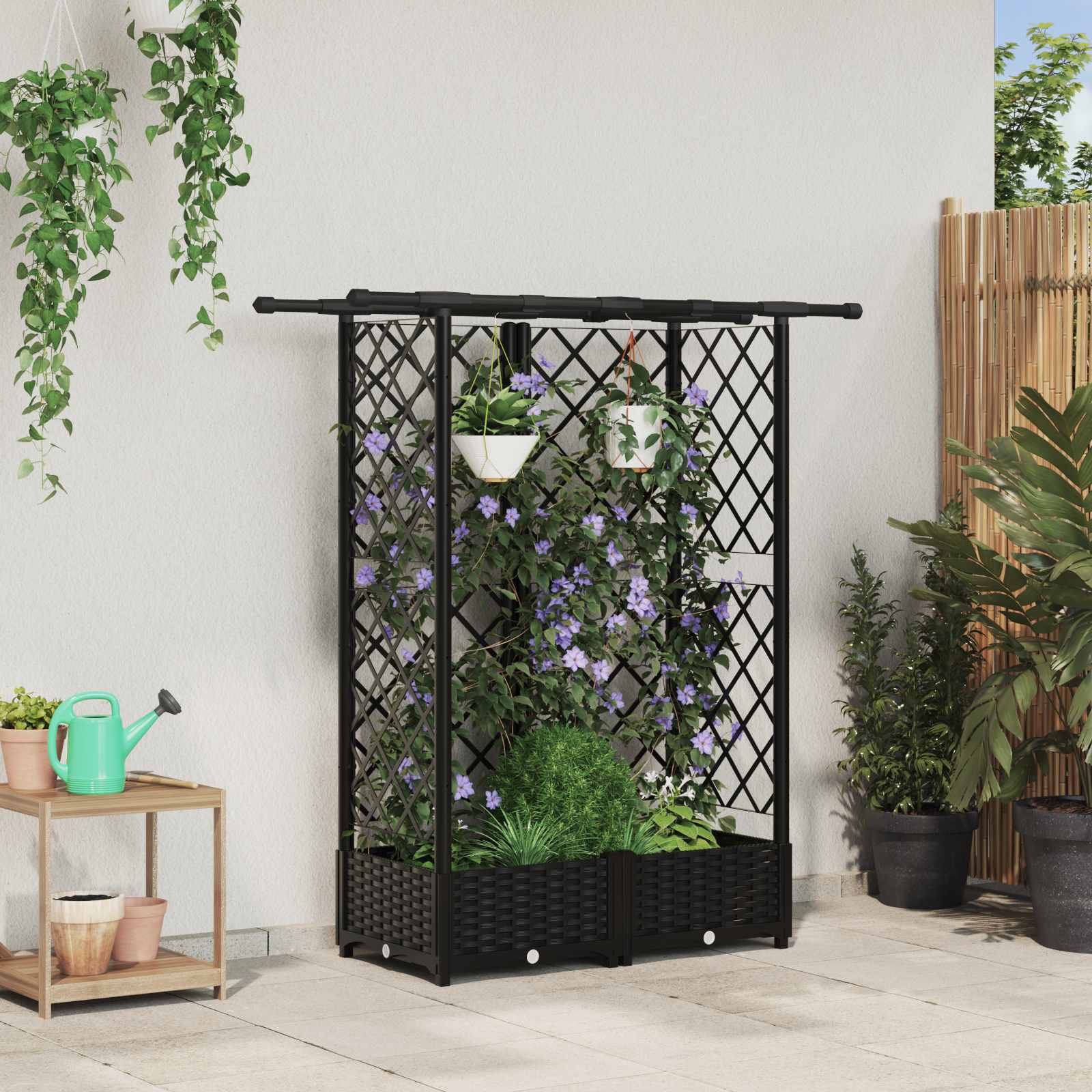 Cama elevada com treliça e telhado preto 124 x 40 x 121 cm PP