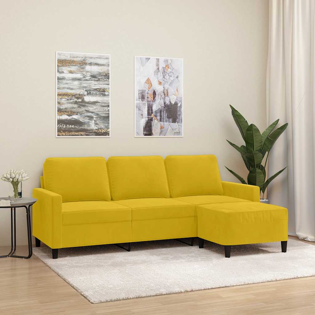 Sofá de 3 lugares com apoio de pés 180 cm veludo amarelo