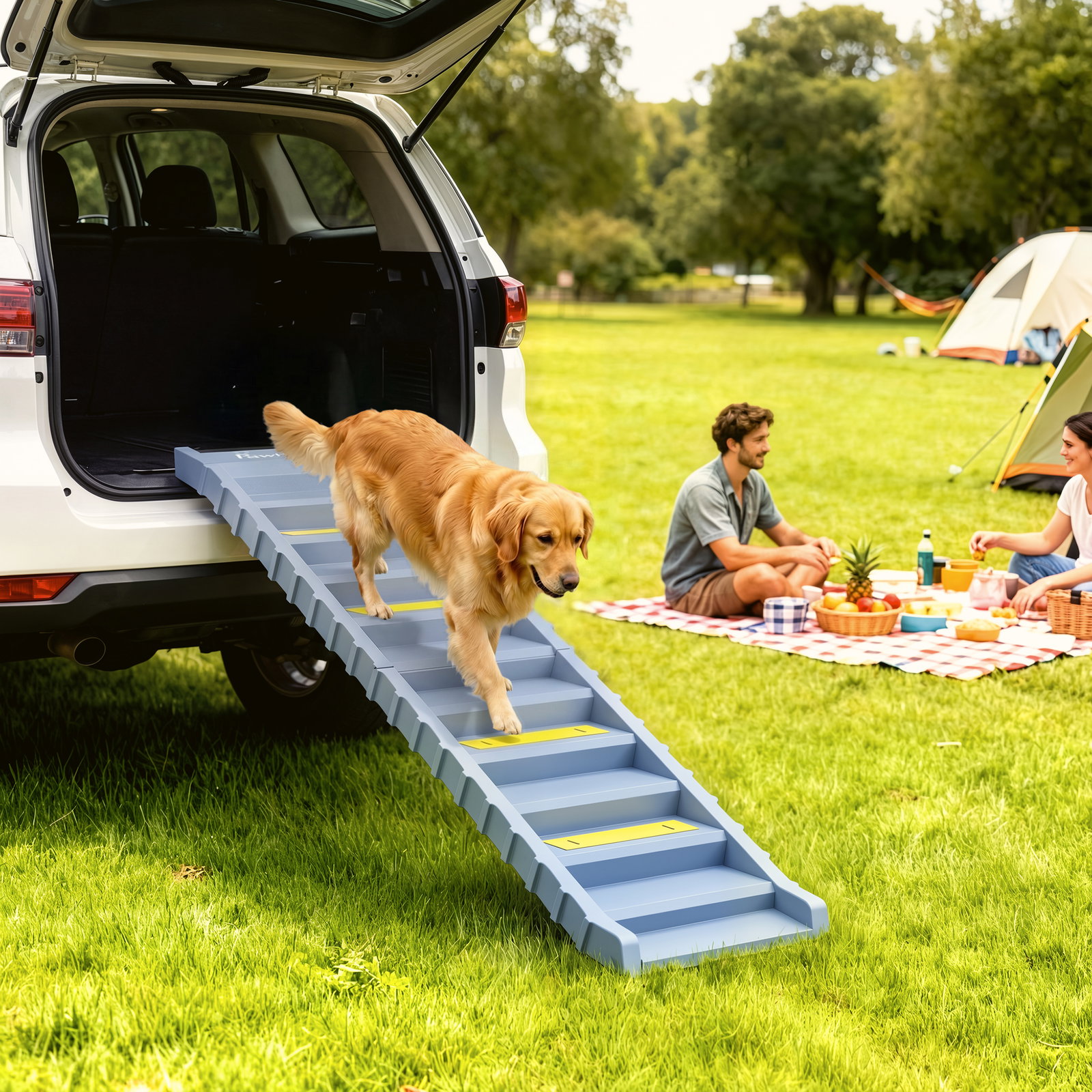 Rampa dobrável para cães 154 cm para carro e cama com 10 degraus antiderrapantes, até 68 kg, cinzento