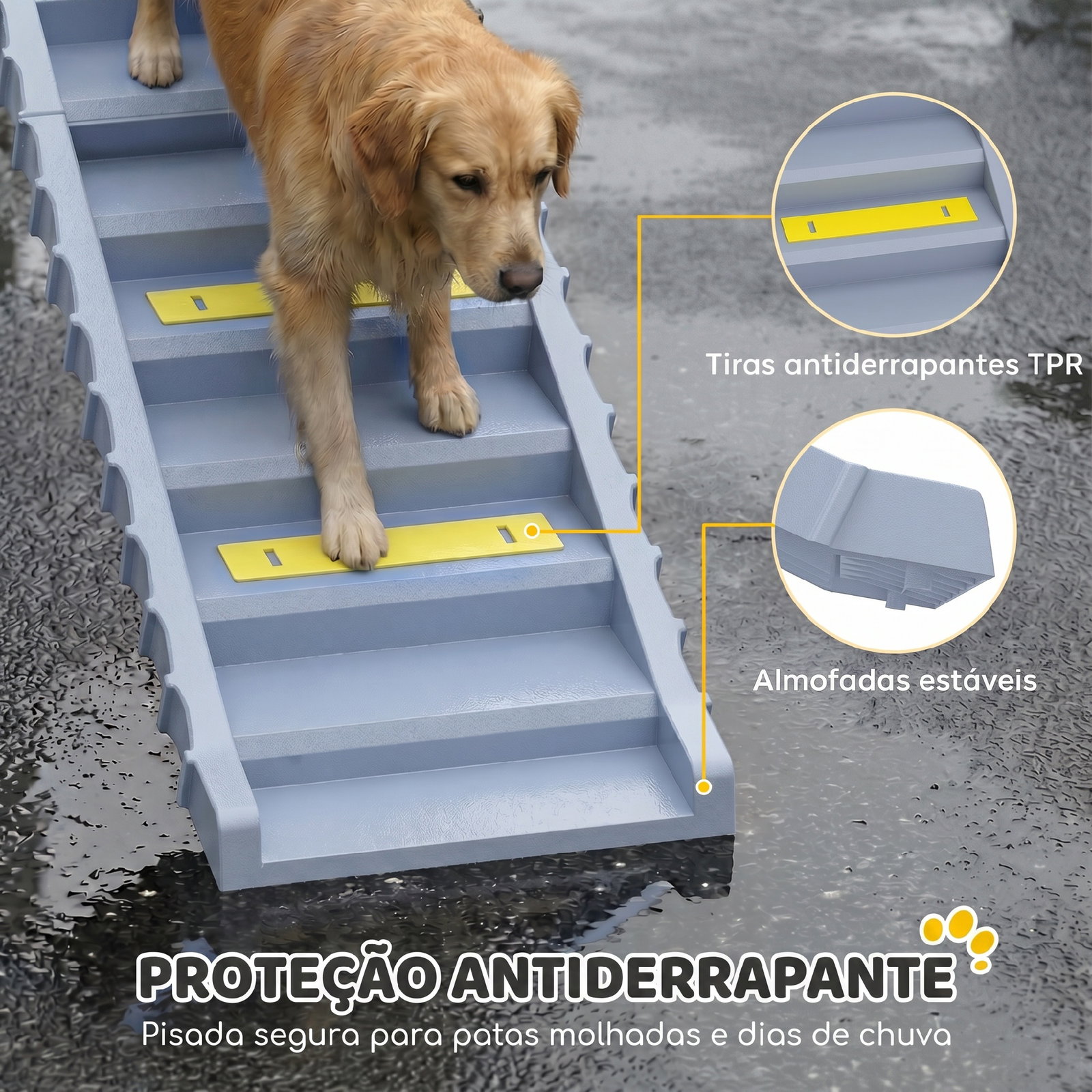 Rampa dobrável para cães 154 cm para carro e cama com 10 degraus antiderrapantes, até 68 kg, cinzento