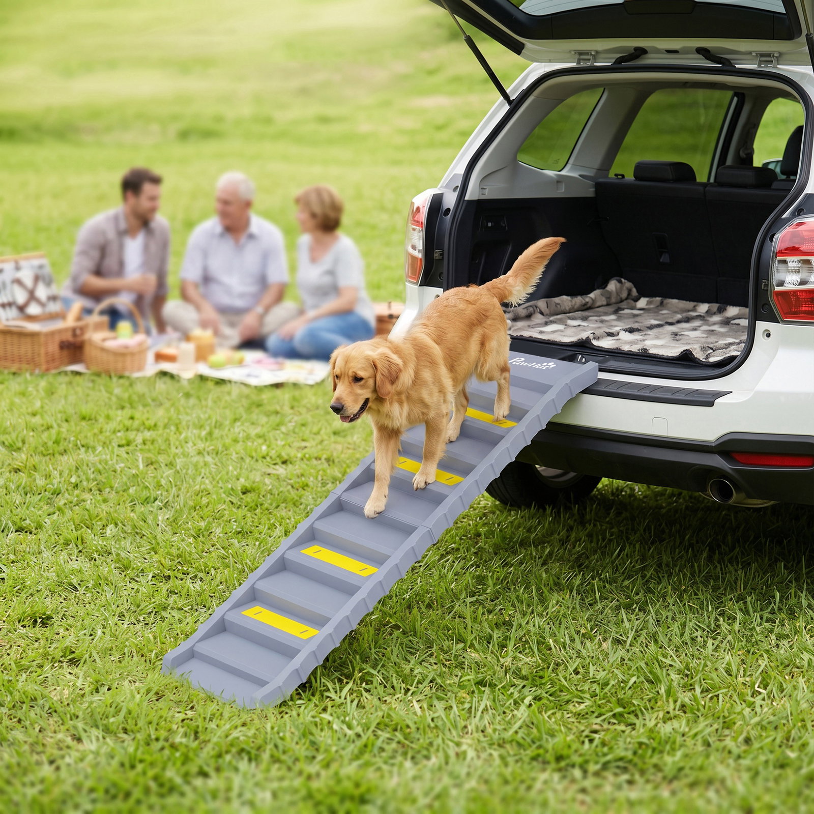 Rampa dobrável para cães 154 cm para carro e cama com 10 degraus antiderrapantes, até 68 kg, cinzento