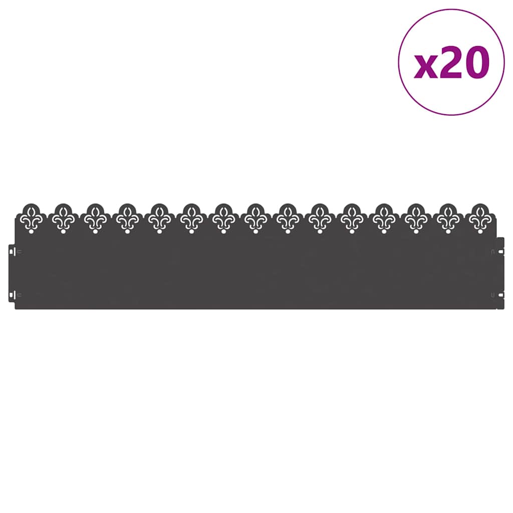 Delimitadores de relvado 20 unid. 103 x 0,05 x 22 cm aço preto