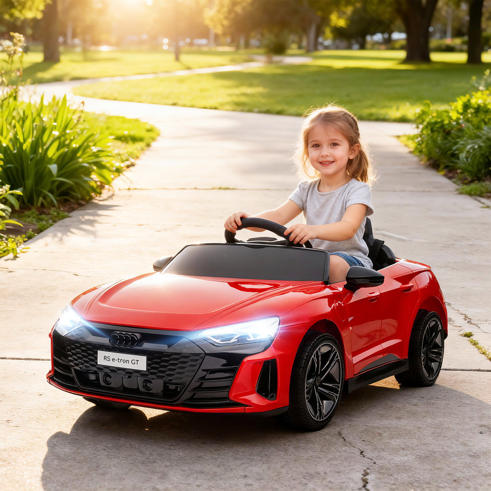 Carro elétrico audi rs e-tron gt 12v com 2 motores controlo remoto faróis LED buzina música USB 3-5km/h 103x58x41 cm vermelho