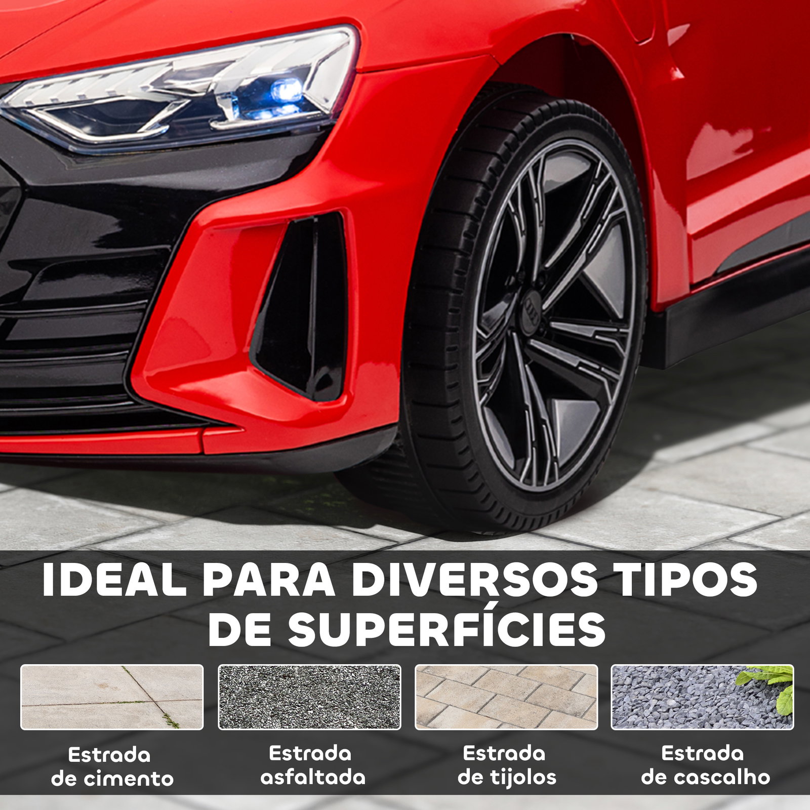 Carro elétrico audi rs e-tron gt 12v com 2 motores controlo remoto faróis LED buzina música USB 3-5km/h 103x58x41 cm vermelho