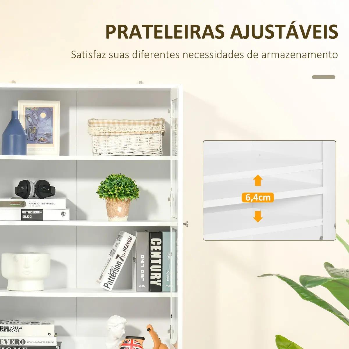 Vitrine para Sala de Estar Estante de Livros com 4 Portas e Prateleiras Superiores com Altura Ajustável Estilo Moderno Multiúso