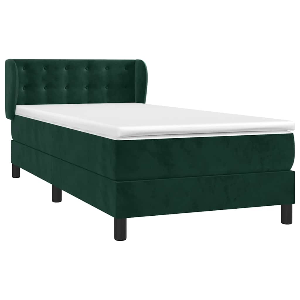 Cama com molas/colchão 90x200 cm veludo verde-escuro