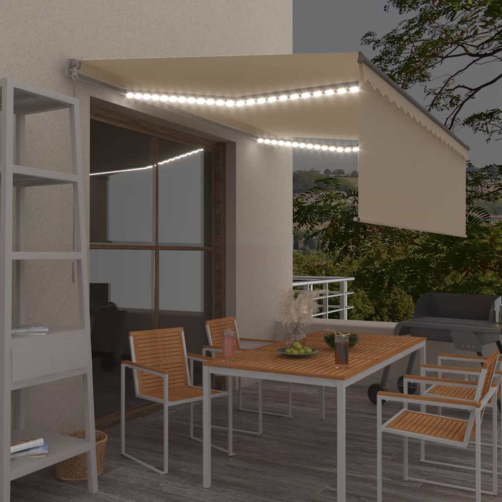 Toldo retrátil manual com estore e luzes LED 4x3 m cor creme