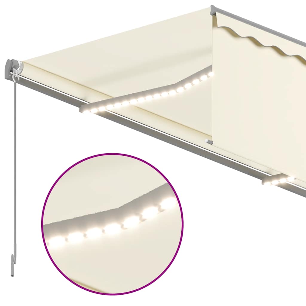 Toldo retrátil manual com estore e luzes LED 4x3 m cor creme