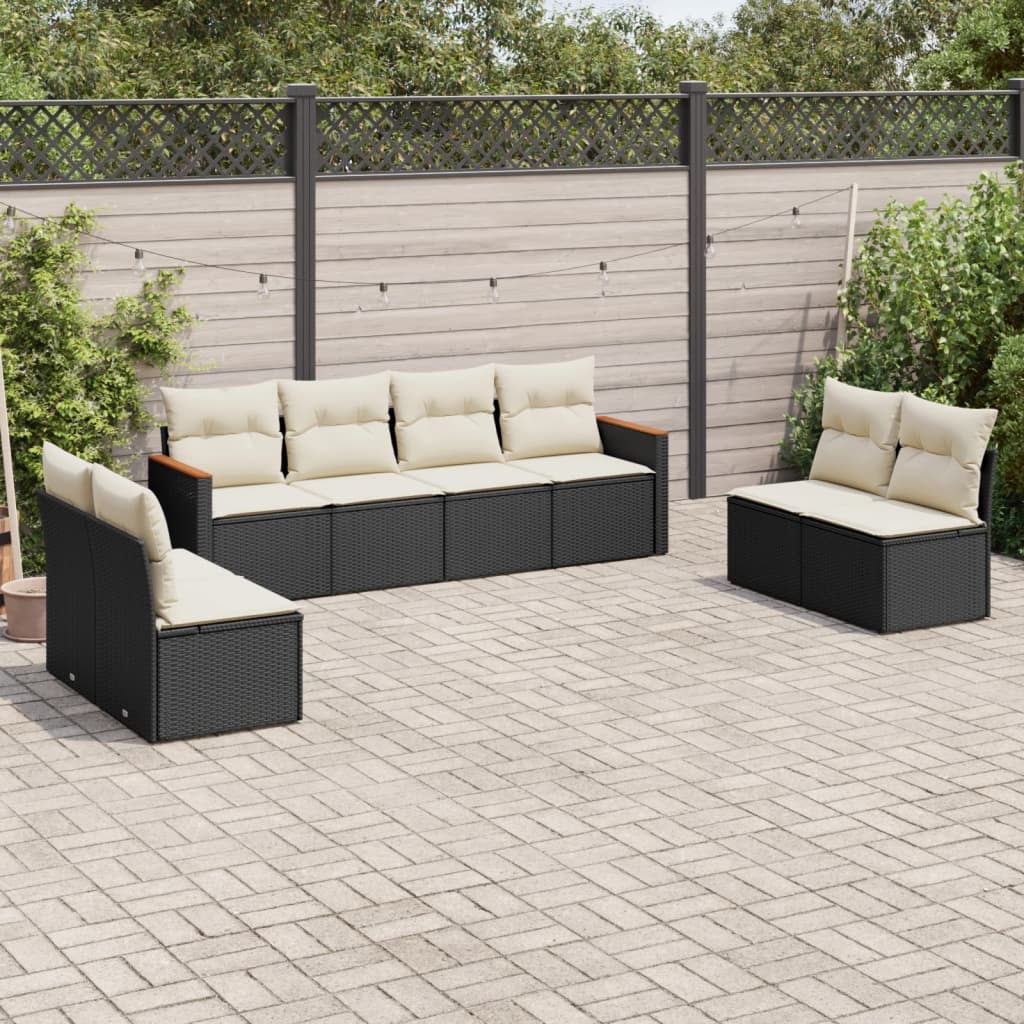 8 Pcs conjunto sofás de jardim com almofadões vime PE preto