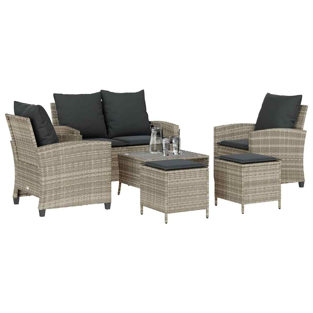 6 Pcs conj. sofás jardim com almofadões vime PE cinzento-claro