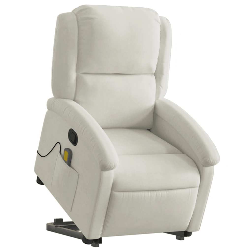 Poltrona elevatória de massagens veludo cor creme