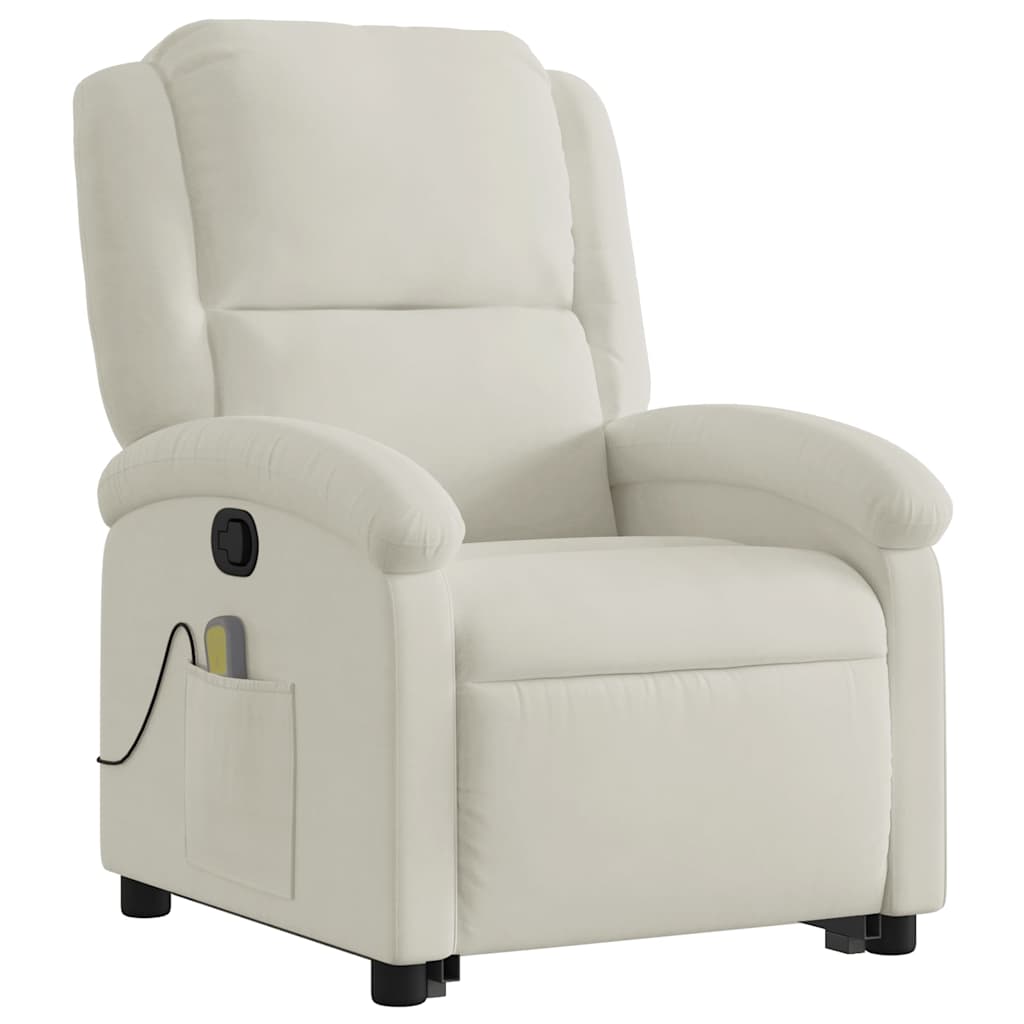 Poltrona elevatória de massagens veludo cor creme