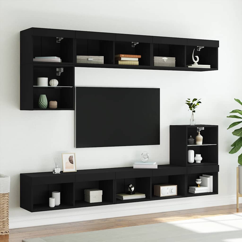Móvel de TV com luzes LED 80x30x30 cm preto