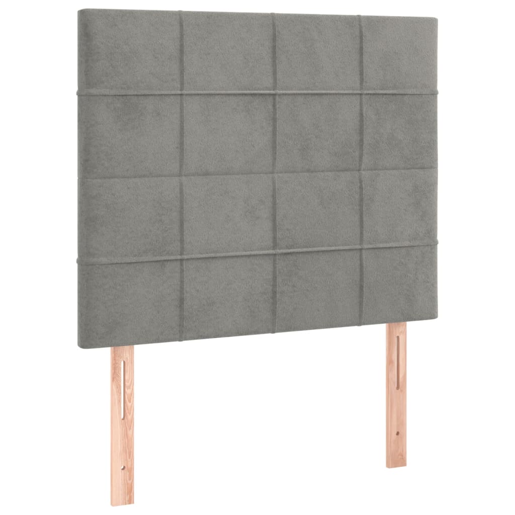 Cabeceira cama c/ luzes LED veludo 90x5x118/128cm cinza-claro