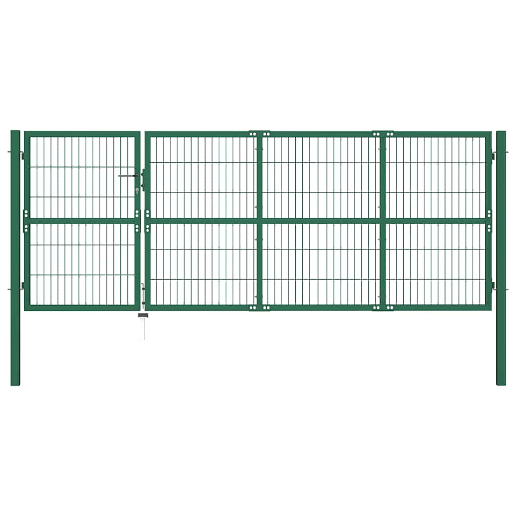 Portão de jardim com postes 350x120 cm aço verde.