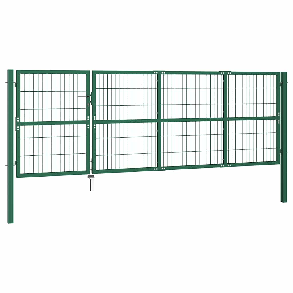 Portão de jardim com postes 350x120 cm aço verde.