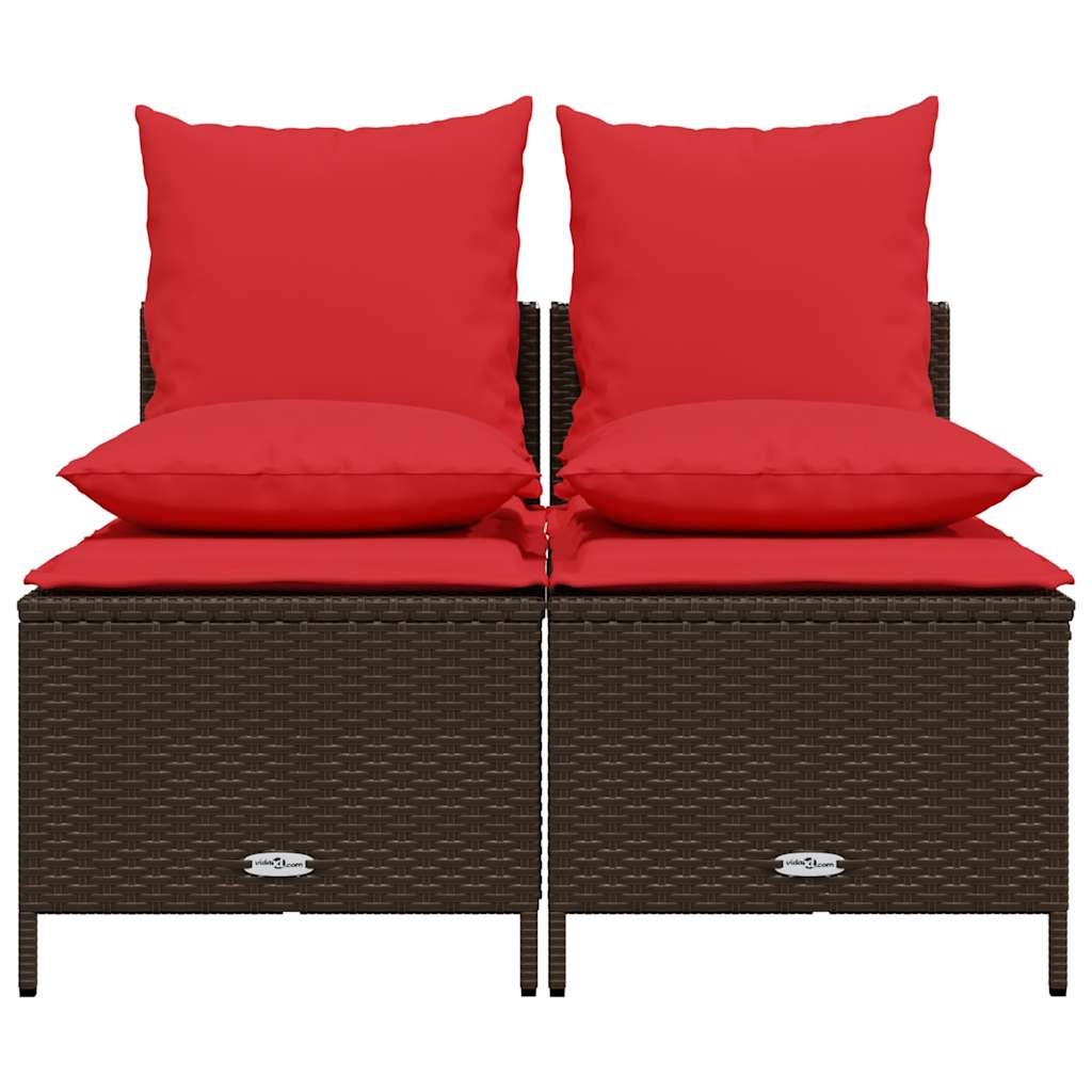 Conjunto de sofá de jardim com 4 peças e almofadas em rattan sintético marrom