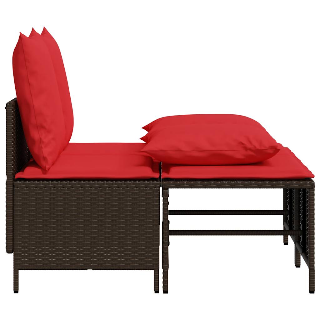 Conjunto de sofá de jardim com 4 peças e almofadas em rattan sintético marrom