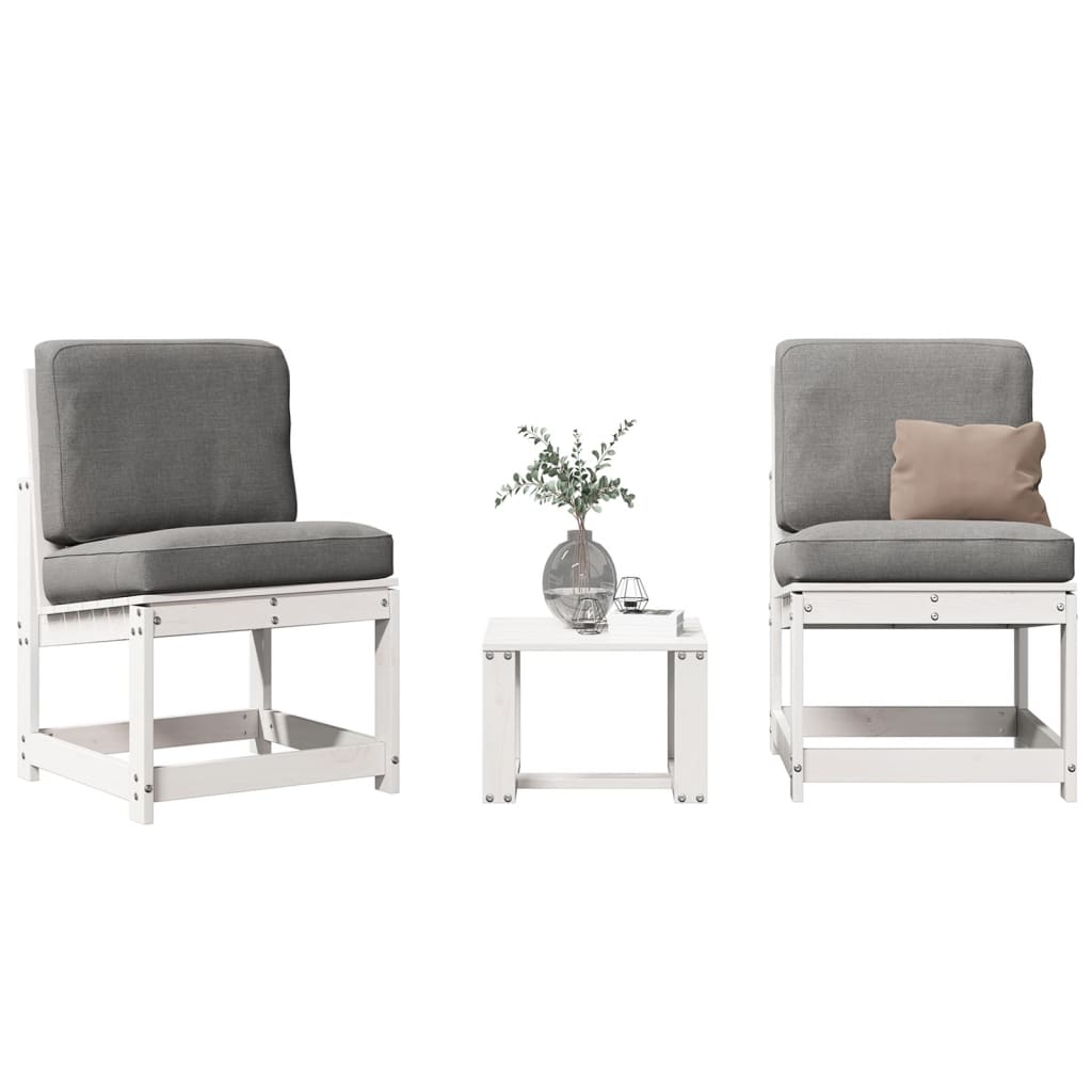 3 Pcs conjunto lounge de jardim madeira de pinho maciça branco