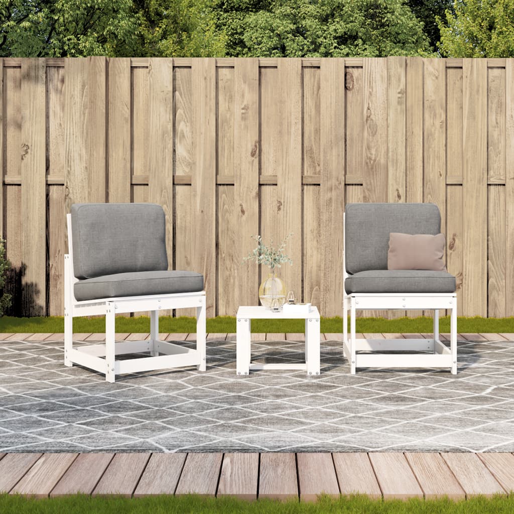 3 Pcs conjunto lounge de jardim madeira de pinho maciça branco