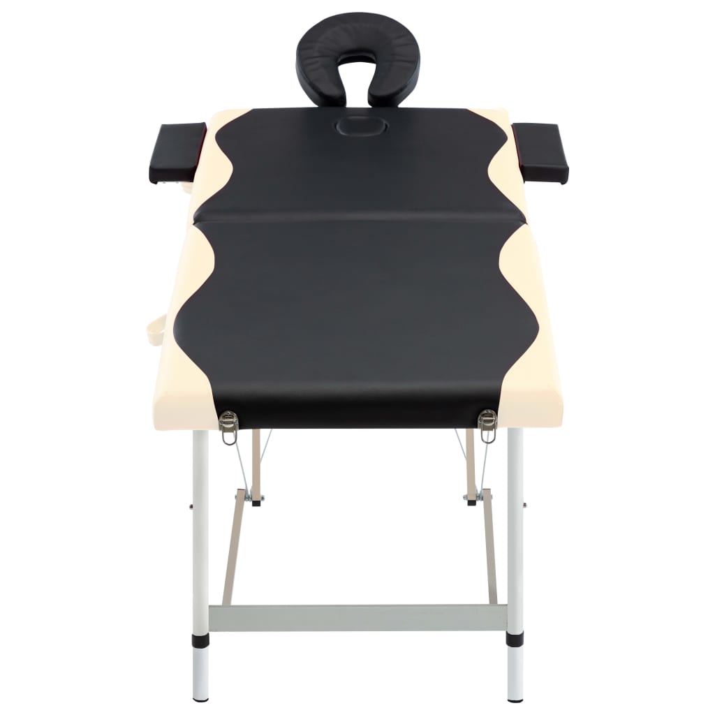 Mesa de massagem dobrável 2 zonas alumínio preto e bege