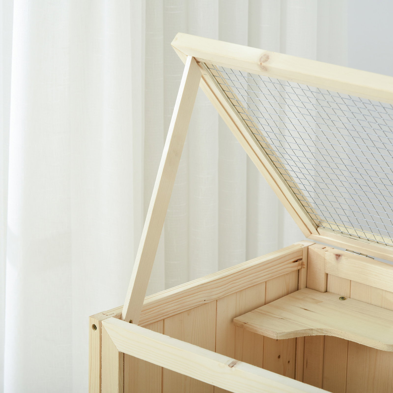 Gaiola de Madeira para Hamster com 5 Plataformas Rampa Dobrável Janela de Acrílico e Prateleira Inferior 60x40x80 cm Madeira Nat