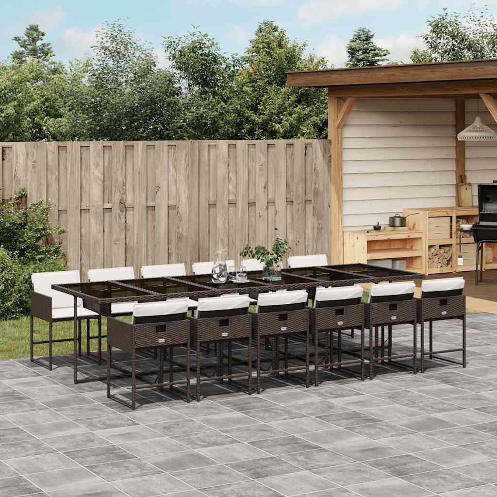 13 Pcs conjunto jantar p/ jardim c/ almofadões vime PE castanho