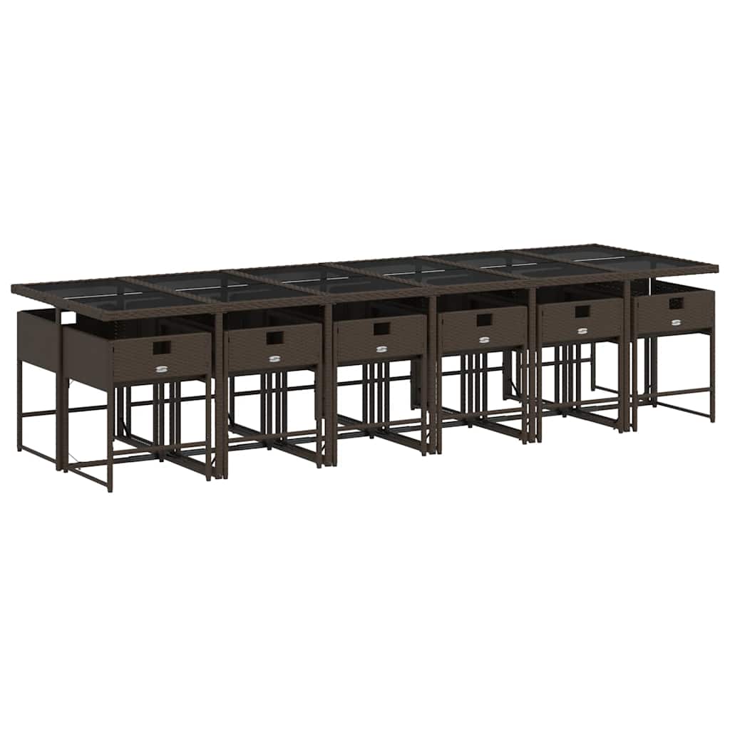 13 Pcs conjunto jantar p/ jardim c/ almofadões vime PE castanho