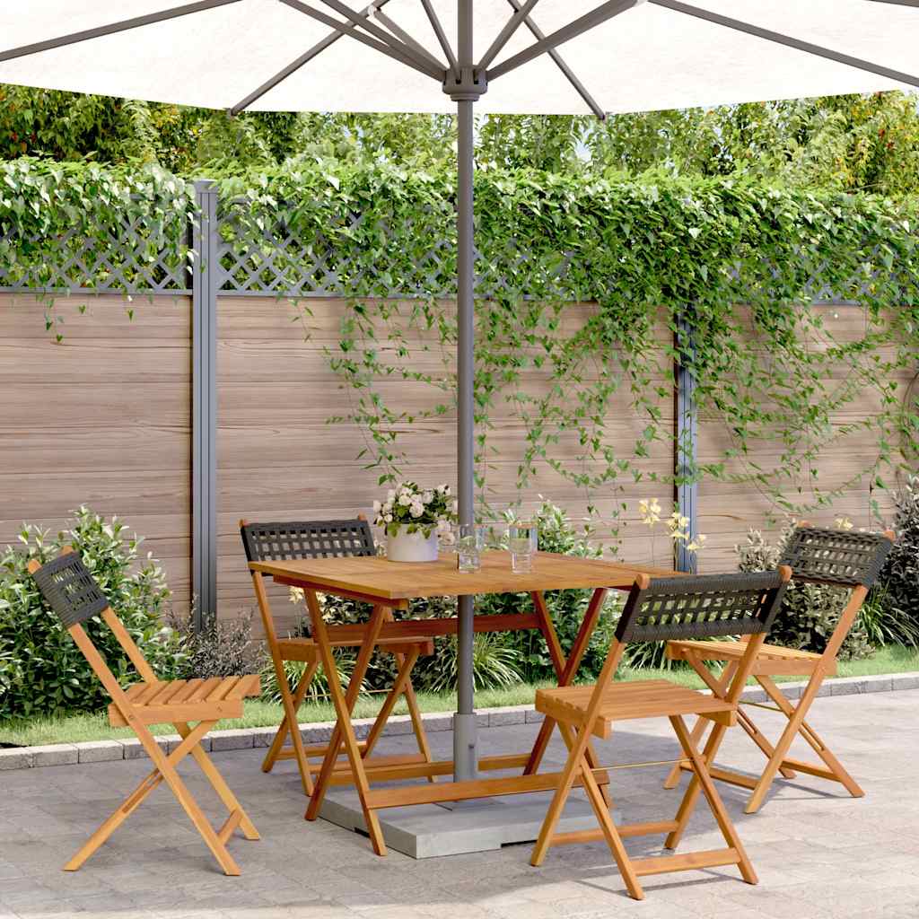 5 Pcs conjunto de jantar p/ jardim vime PE/madeira maciça preto