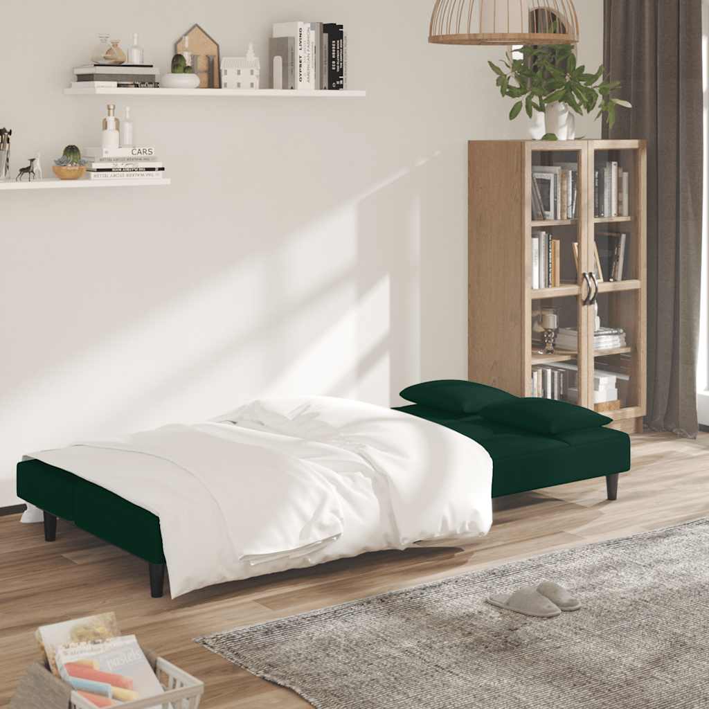 Sofá-cama 2 lugares com duas almofadas veludo verde-escuro