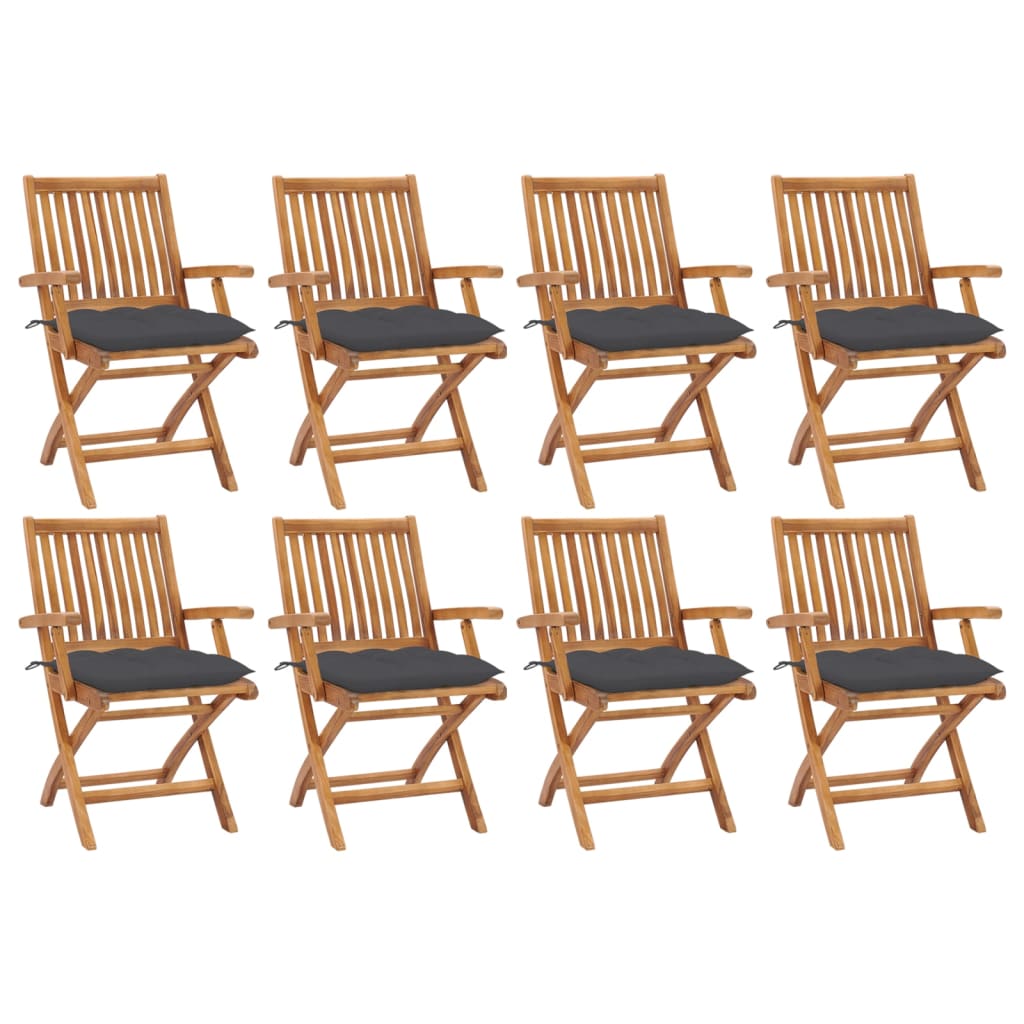 Cadeiras de jardim dobráveis c/ almofadões 8 pcs teca maciça