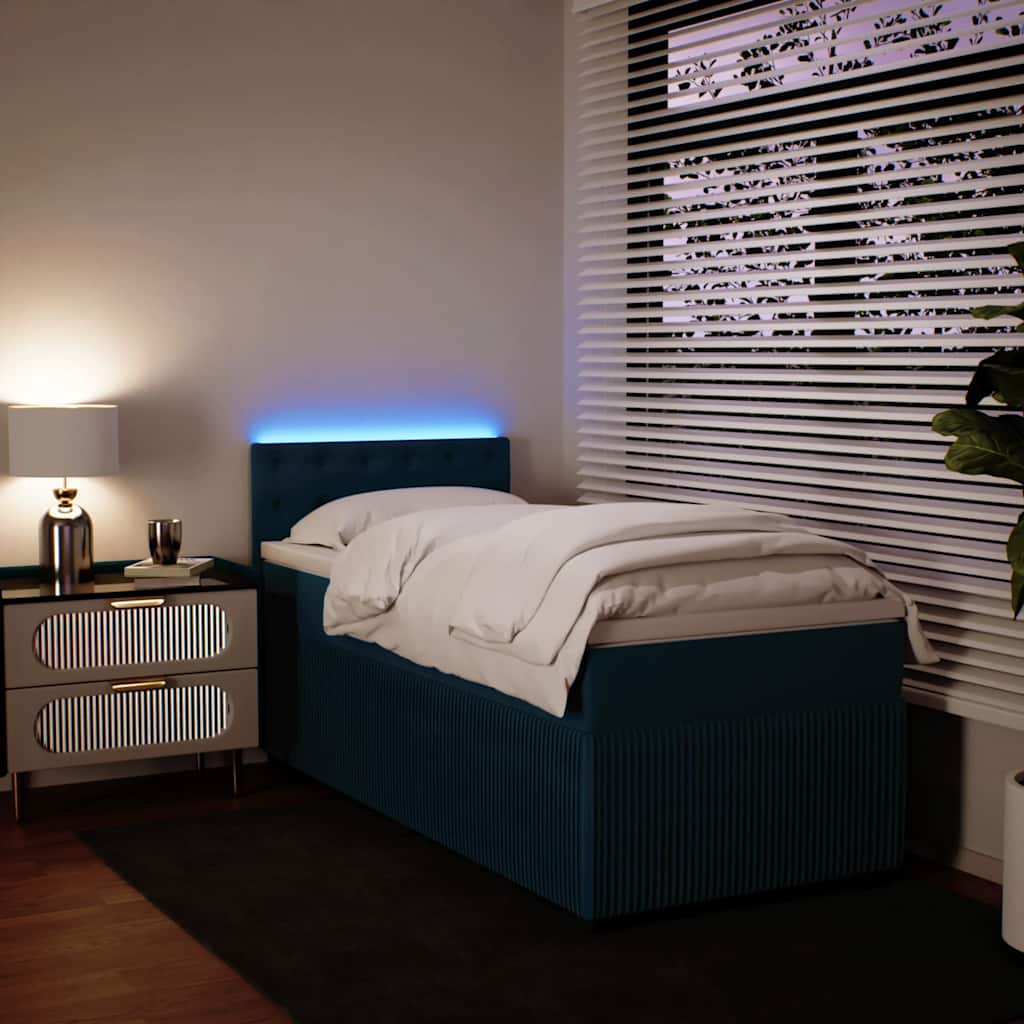 Cama boxspring com colchão 90x200 cm veludo azul