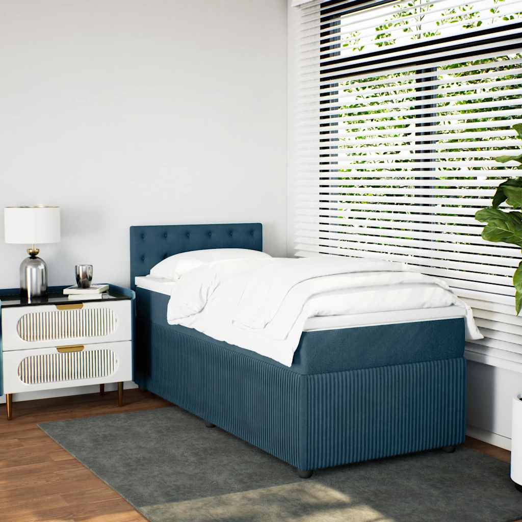Cama boxspring com colchão 90x200 cm veludo azul