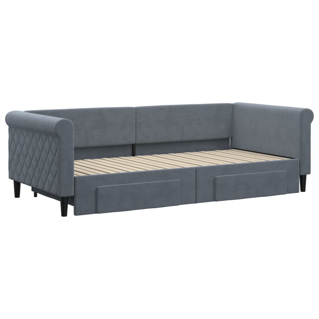 Sofá-cama c/ gavetão e gavetas 90x200 cm veludo cinzento-escuro