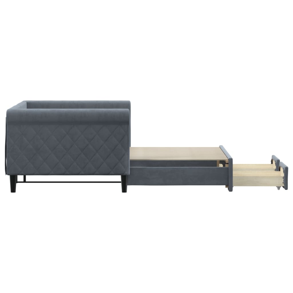 Sofá-cama c/ gavetão e gavetas 90x200 cm veludo cinzento-escuro