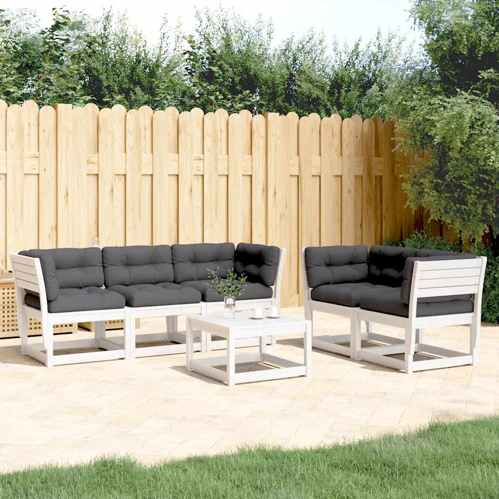 5 Pcs conj. sofás de jardim c/ almofadões pinho maciço branco